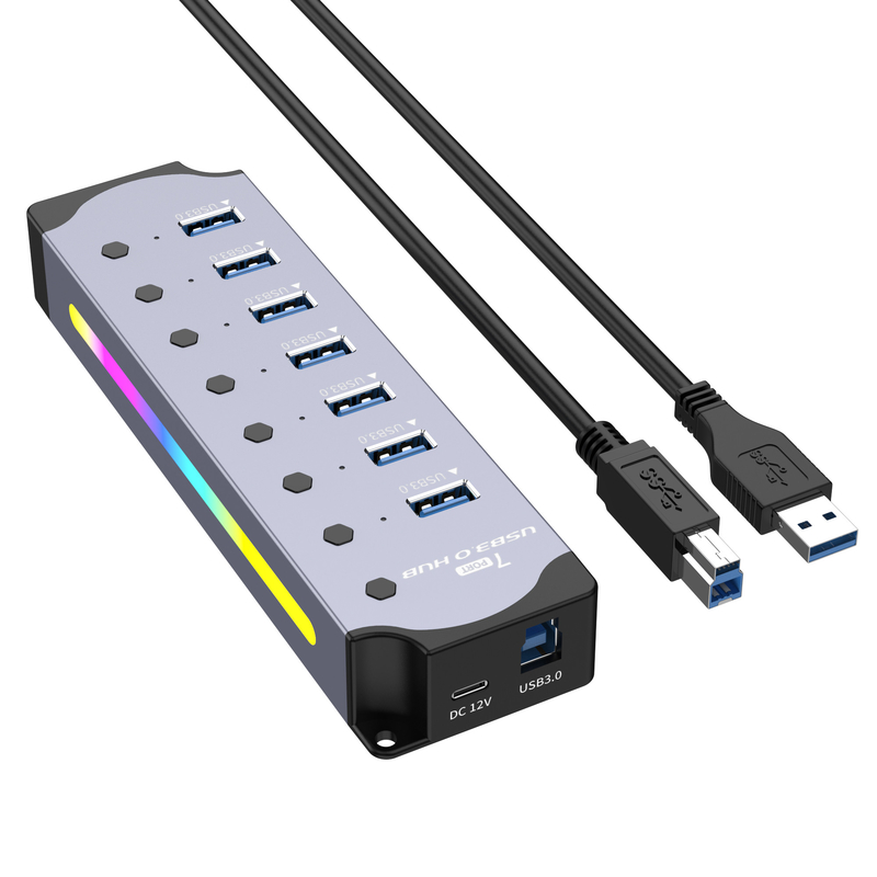 Προσαρμοσμένο λογότυπο Δέχεται ταχύτητα USB 3.0 Hub με 7 θύρες και σχεδιασμό κράματος αλουμινίου
