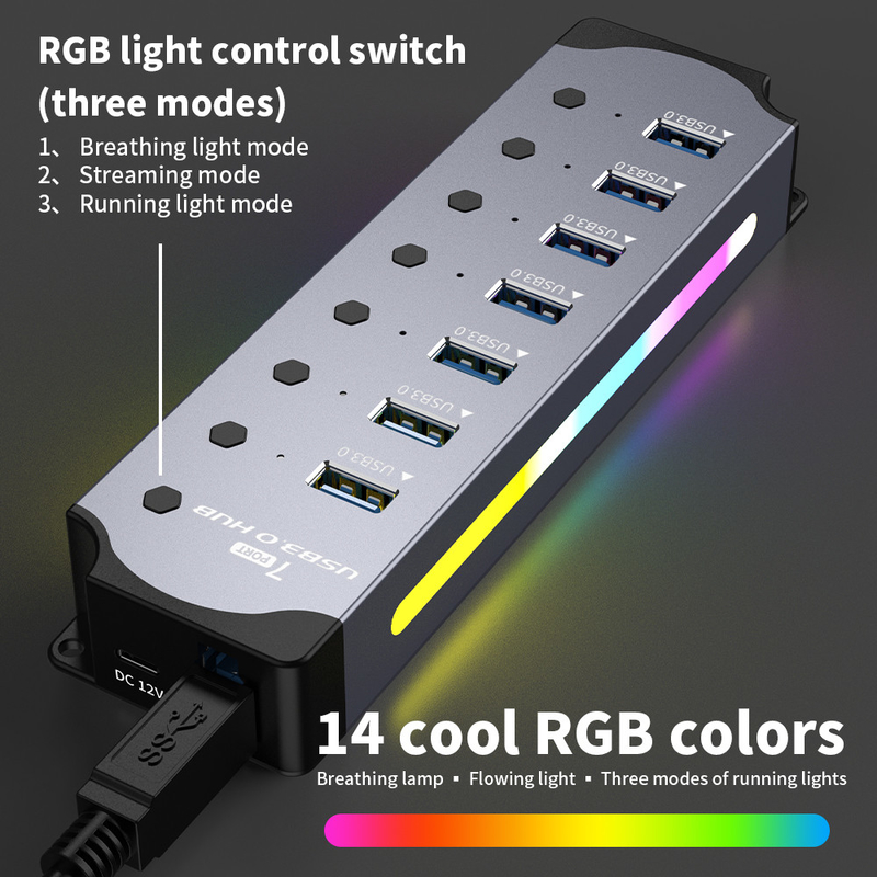 Προσαρμοσμένο λογότυπο Δέχεται ταχύτητα USB 3.0 Hub με 7 θύρες και σχεδιασμό κράματος αλουμινίου