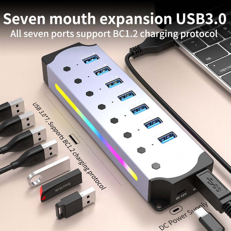 Προσαρμοσμένο λογότυπο Δέχεται ταχύτητα USB 3.0 Hub με 7 θύρες και σχεδιασμό κράματος αλουμινίου