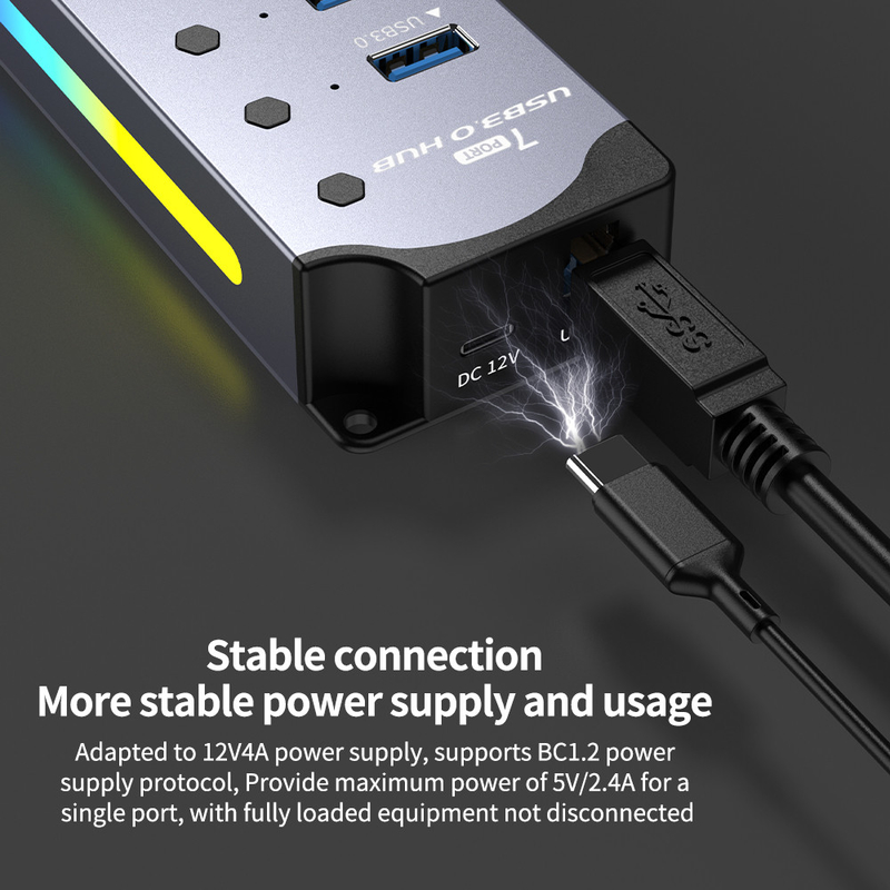 Προσαρμοσμένο λογότυπο Δέχεται ταχύτητα USB 3.0 Hub με 7 θύρες και σχεδιασμό κράματος αλουμινίου