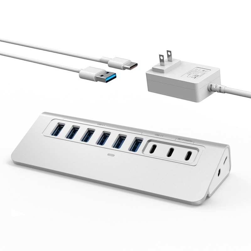 10 θύρες USB C Hub Φορητό USB C Hub Τύπος C έως 4 θύρες USB A Για PC Tablet