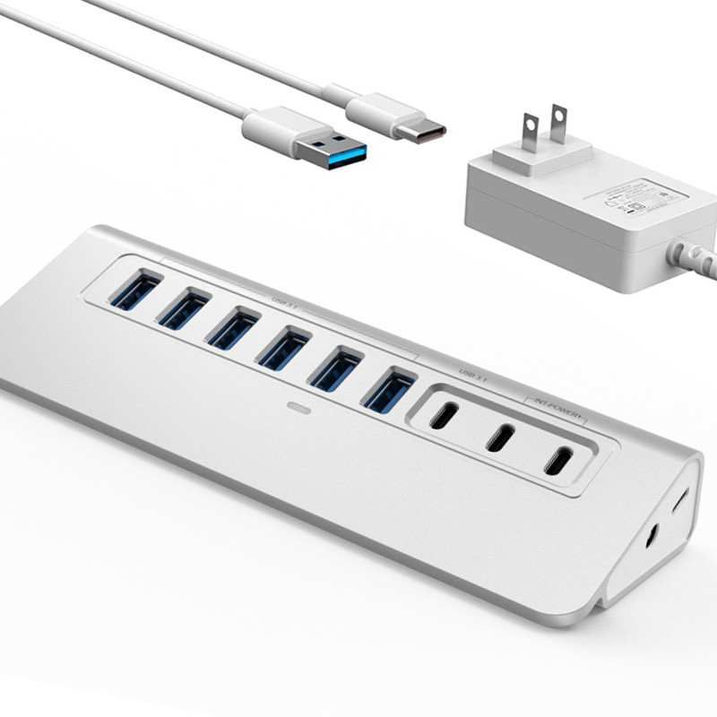 10 θύρες USB C Hub Φορητό USB C Hub Τύπος C έως 4 θύρες USB A Για PC Tablet