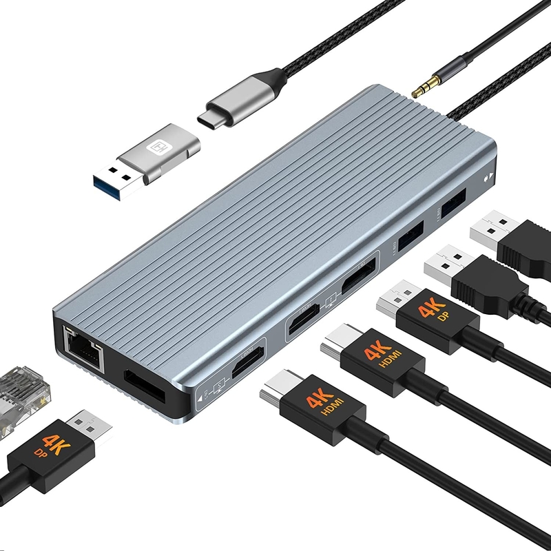 Βελτιωμένη συνδεσιμότητα 12 σε 1 USB C Type-C Hub Multiport Dock Station με διπλό HDMI