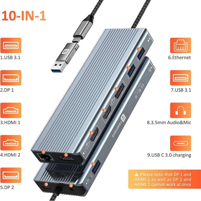 Ταχύτητα μεταφοράς δεδομένων έως 5/10Gbps Σύνδεση φορητού υπολογιστή Thunderbolt με παροχή ισχύος 85/100W για ισχυρή απόδοση