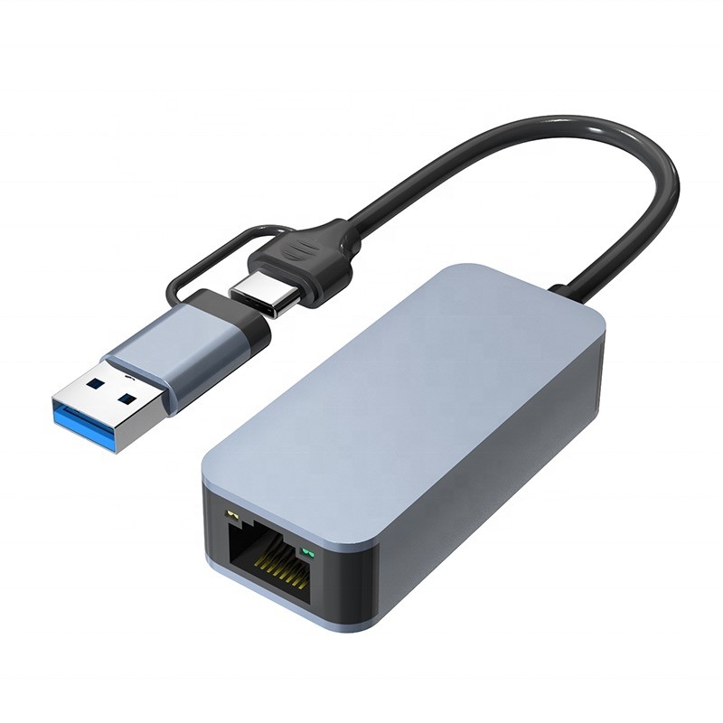 Δύο σε ένα αλουμινένιο προσαρμογέα Ethernet USB 3.0 τύπου C για γρήγορη και σταθερή σύνδεση δικτύου