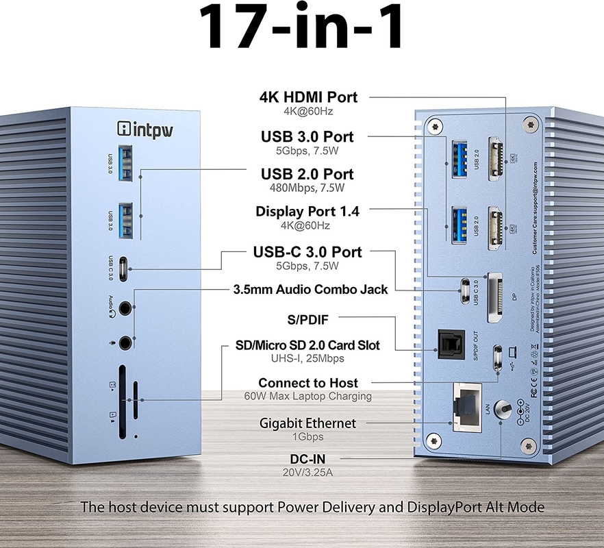 Παροχή ισχύος έως 120W USB-C Hub Docking Station WithmicroSD3.0 Card Reader με απόδοση