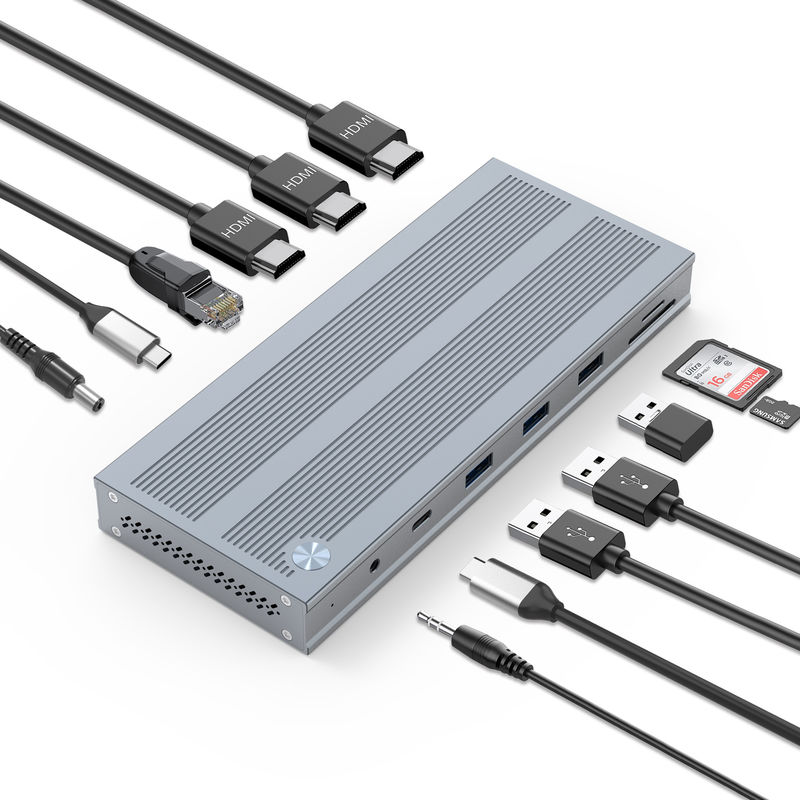 14 σε 1 USB-C Docking Station με Displaylink IC τύπου C σε HDMI Υποστηρίζει τριπλές οθόνες έως 4K Αλουμινίου και ABS