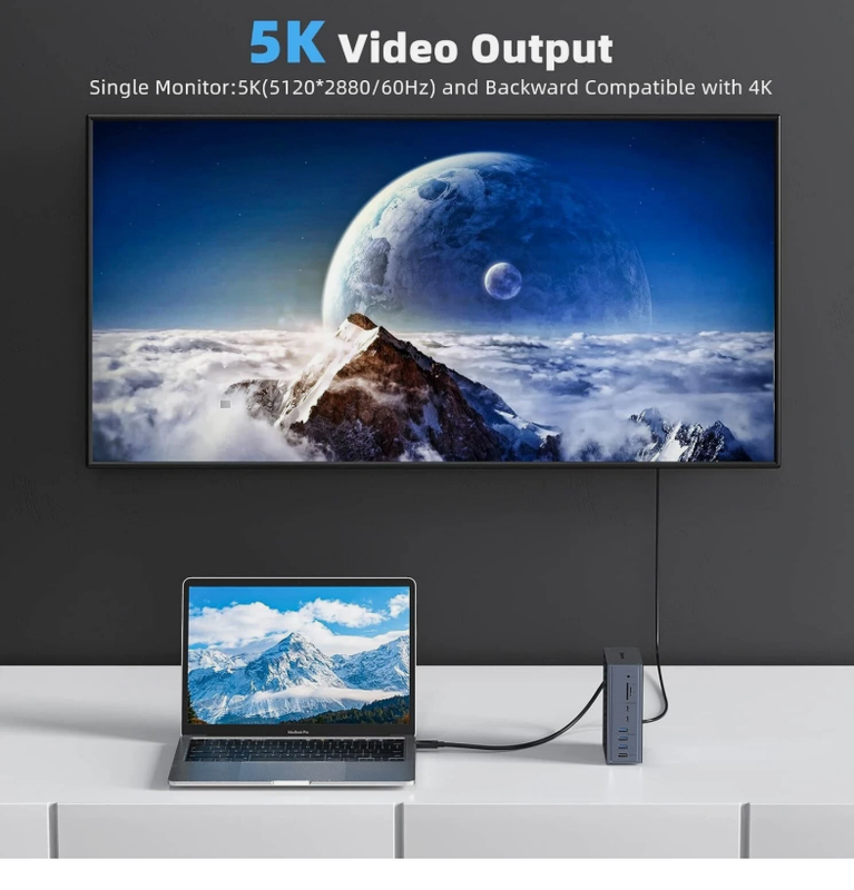 16-σε-1 Thunderbolt 3 Docking Station με ταχύτητα 40Gbps DP1.4 έξοδος και 65W PD φόρτιση